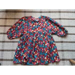 Entro Floral Short Puff Sleeve Dress Pink Blue Women’s Large Sun Tea Boho